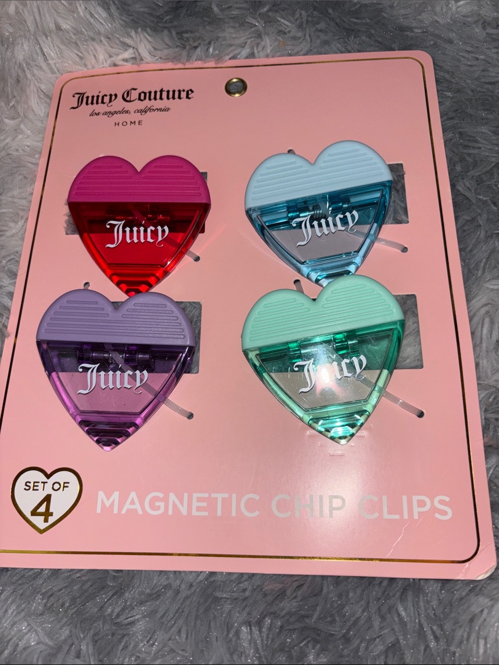 Juicy Couture Heart Magnetic Chip Clips - Red, Blue, Purple, Mint